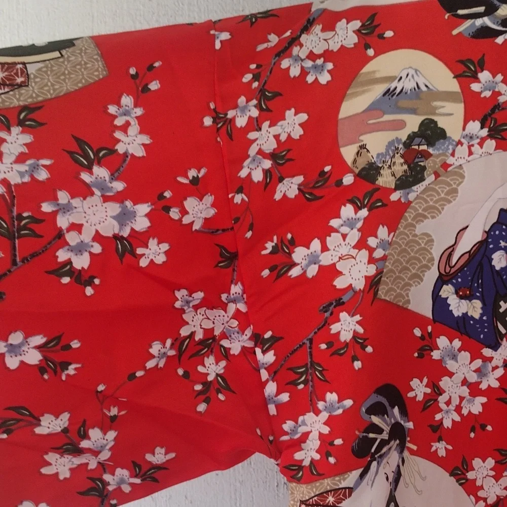 Red Kimono with Geisha Print